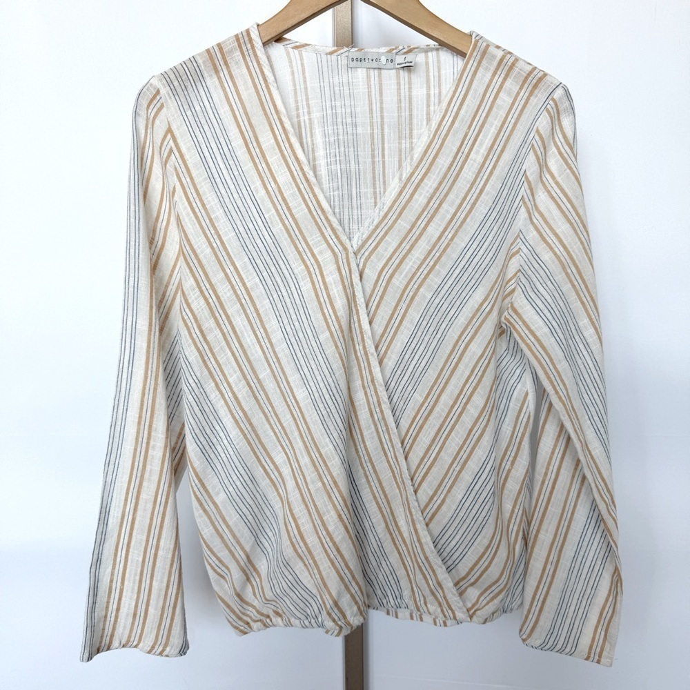Paper + Crane Women's Striped V-Neck Long Sleeve Blouse Size S Multicolor
